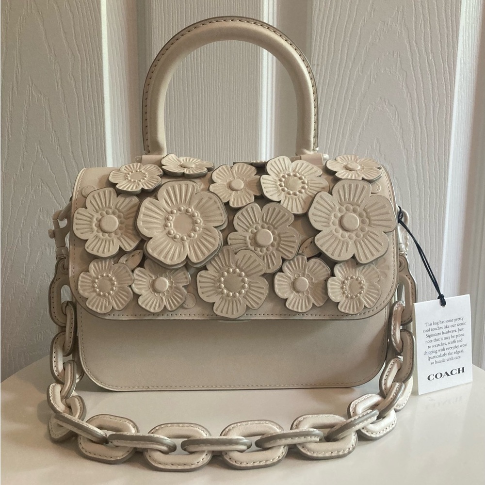Coach Tea Rose Rogue Top Handle in Chalk